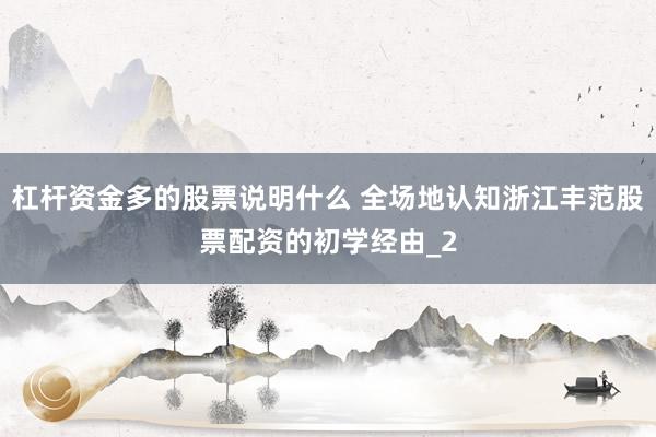 杠杆资金多的股票说明什么 全场地认知浙江丰范股票配资的初学经由_2