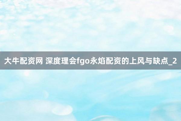 大牛配资网 深度理会fgo永焰配资的上风与缺点_2