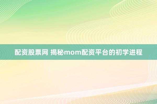配资股票网 揭秘mom配资平台的初学进程