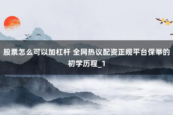 股票怎么可以加杠杆 全网热议配资正规平台保举的初学历程_1