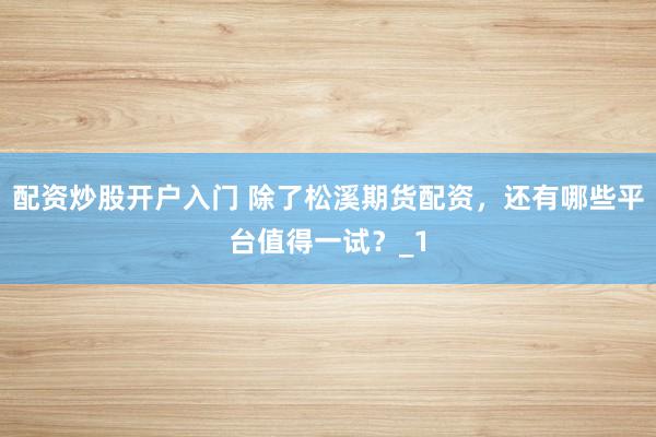 配资炒股开户入门 除了松溪期货配资，还有哪些平台值得一试？_1
